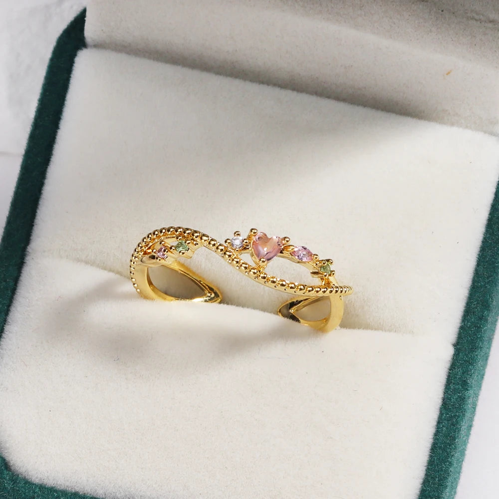 Fashion Moon Heart Flower Butterfly Rings For Women Sweet Girls Exquisite Shiny Rhinestone Crystal Open Ring 2025 Romantic Jewel