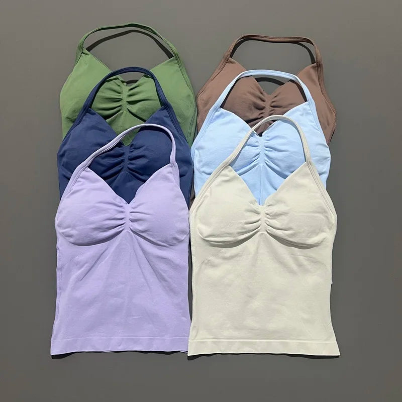 HISTELLO Impact Sports Bra - Longline Strappy Yoga Tank Top