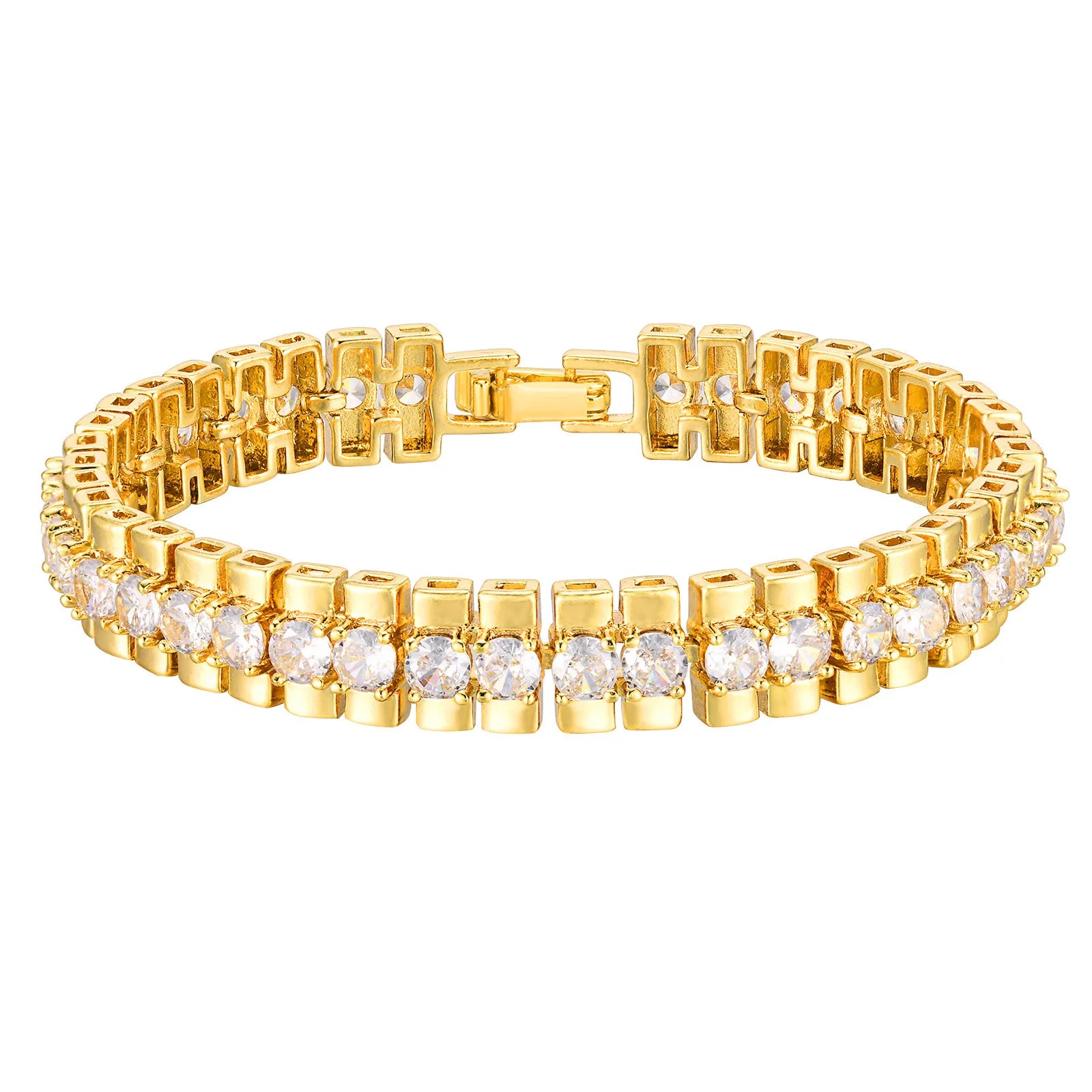 Paperclip Chain Bracelet 14K Gold Plated Cubic Zirconia Watch Strap Chunky Link Adjustable Stackable Jewelry For Women Girl Gift