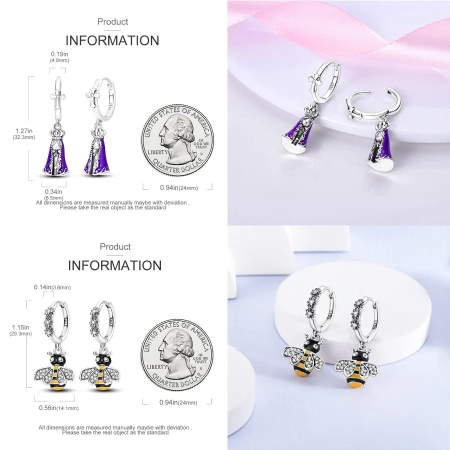 Unicorn Earrings 925 Sterling Silver Original Zircon Elephant Feather Dog Cat Blue Star Small Earrings For Women Jewelry Gift