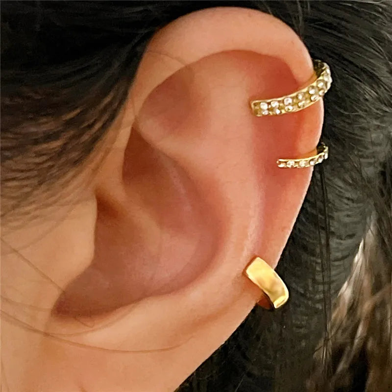 KOTiK 2024 New Gold Silver Color Leaves Clip Earrings for Women Fashion Ear Cuff Non-Piercing Earrings Set Trend Jewelry Gift