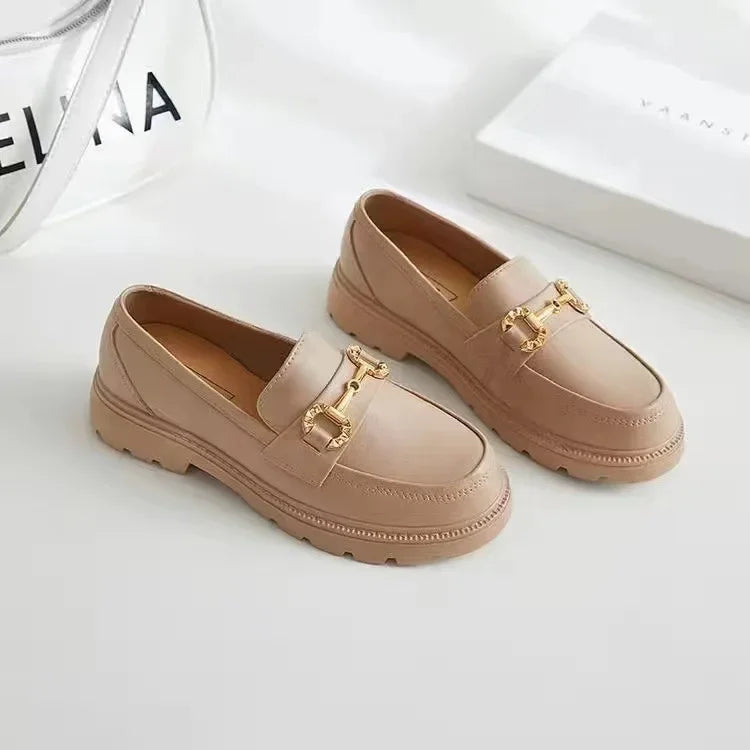 2022 New Lefort Shoes Spring Autumn British Style Vintage Small Gold Buckle Round Toe PVC Thick Bottom Lefort Shoes