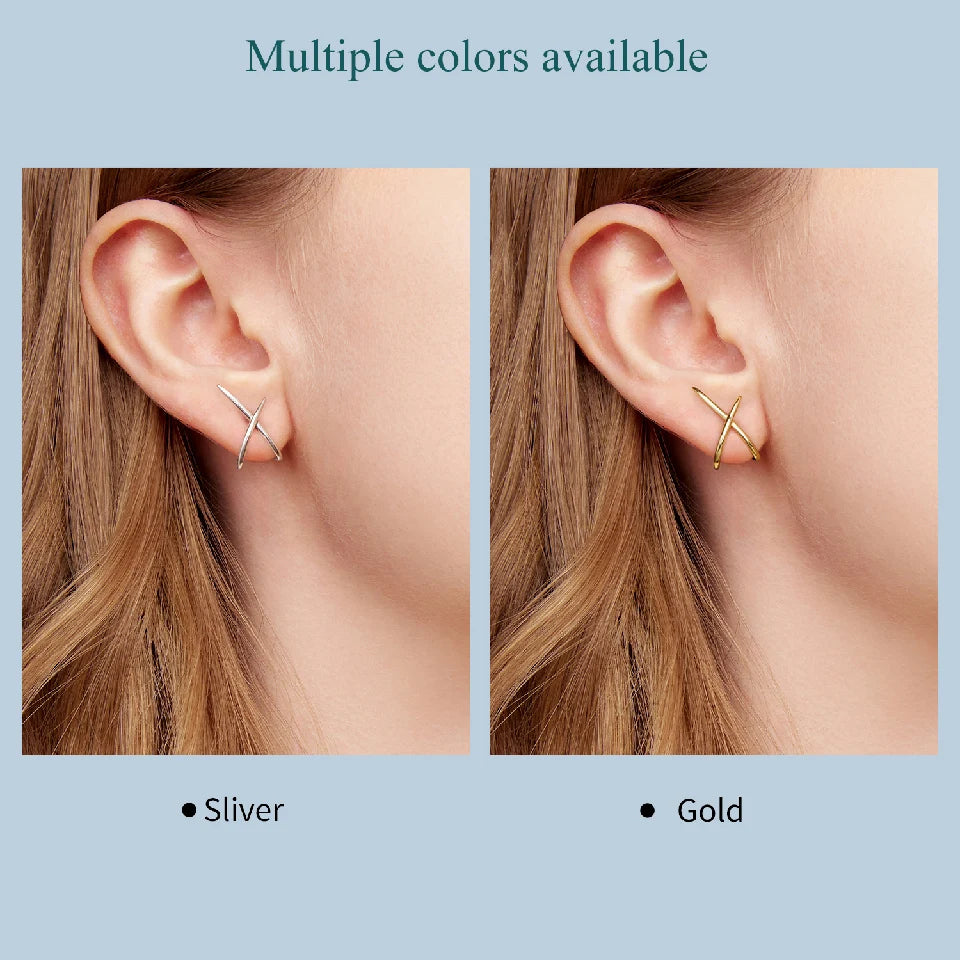 BAMOER 925 Sterling Silver X Earring Studs for Women, Gold Plated Hypoallergenic Earrings Chic Jewelry Gift for Daily Wear