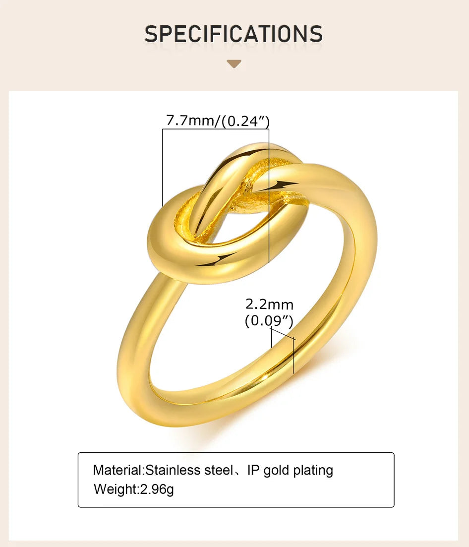 Love Knot Ring for Women, Stainless Steel Gold Plated Dainty Stacking Ring, Tiny Tie The Knot Statement Jewelry