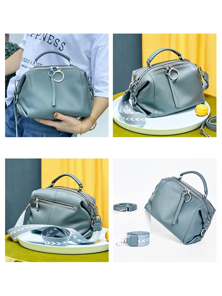 Zency Hot Selling Fashion Brand Handbag Genuine Leather Shoulder Bag For Women Elegant Small Tote Bag White Khaki BlackCrossbody