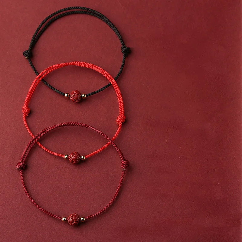 Lucky Red Thread Bracelet Men Women Tibetan Buddhist Lotus Infinity Cinnabar Beads Handmade Braided Rope Bracelets Party Jewelry