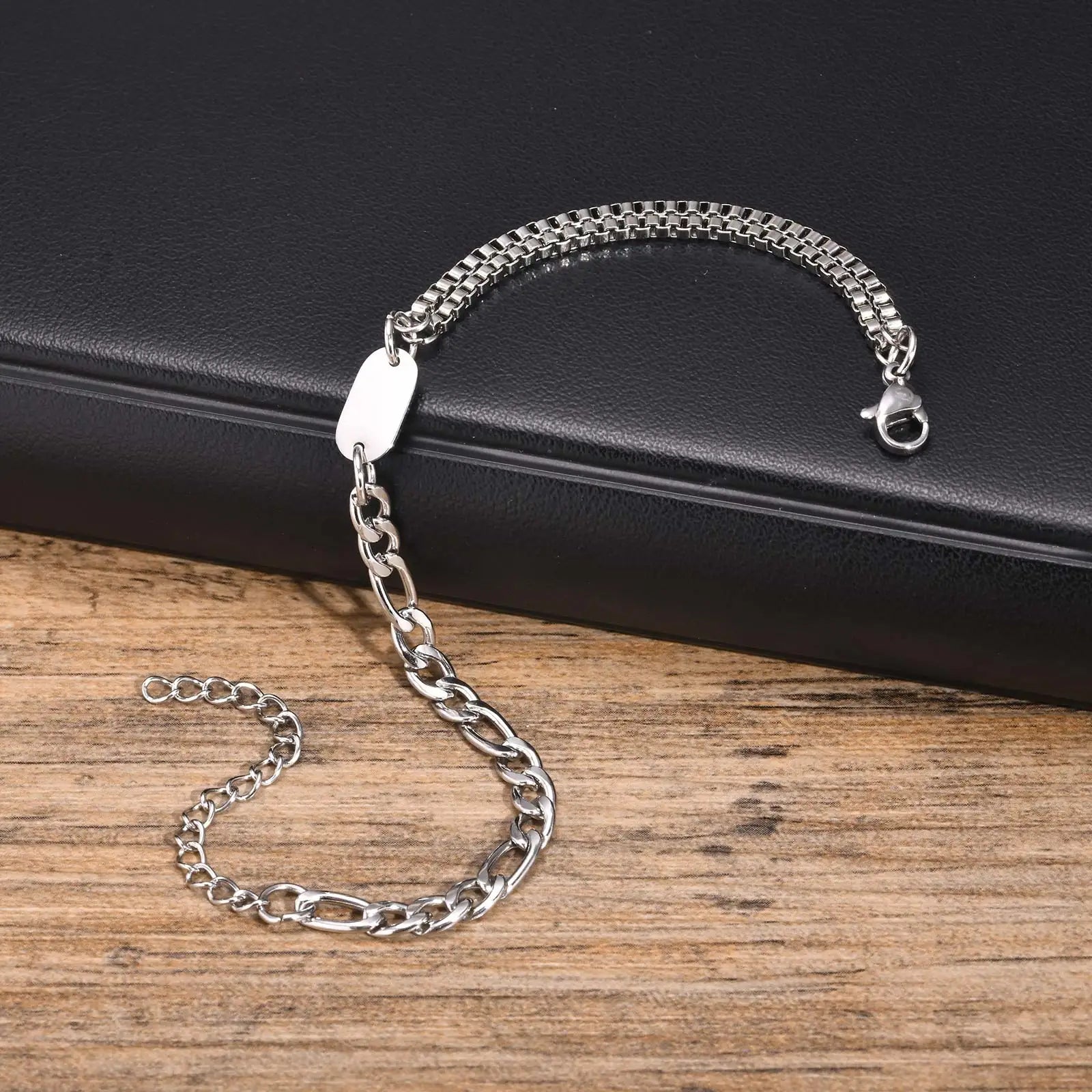 Vnox A-Z Initial Bracelets for Men Women, Never Fade Figaro Chain, Double Layered Box Link Chain Bracelets, Name Gift for Him