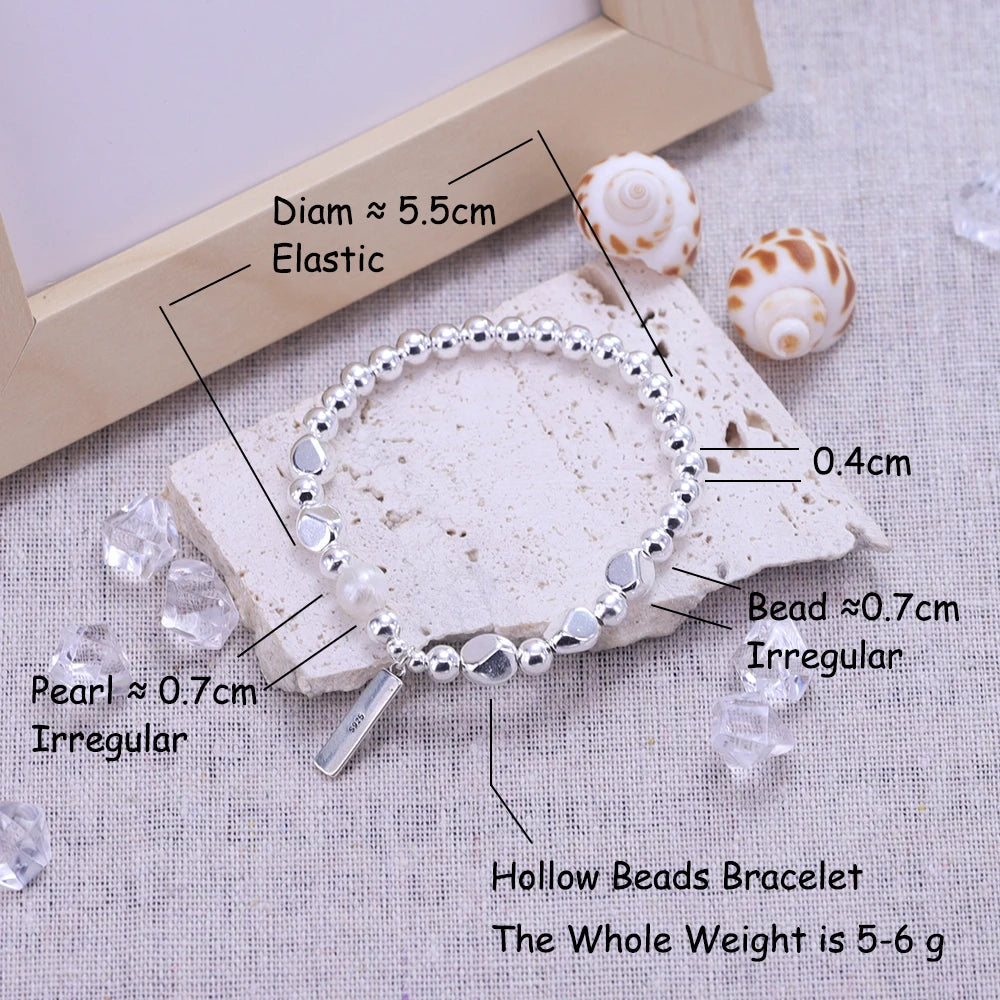 New 925 Silver Geometric Bead Punk Peace of Mind Words Irregular String Bracelet For Woman Girl Fashion Jewelry Gift Dropship