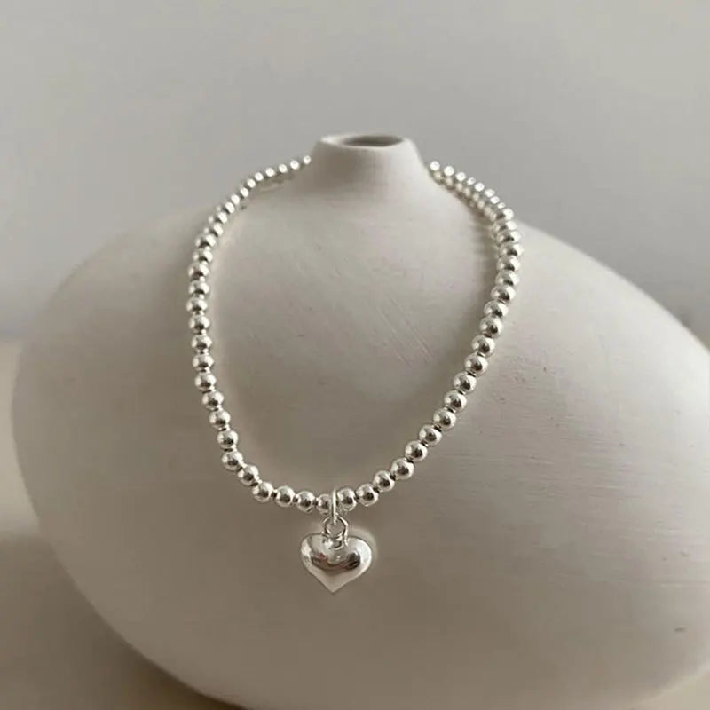 New 925 Silver Geometric Bead Punk Peace of Mind Words Irregular String Bracelet For Woman Girl Fashion Jewelry Gift Dropship