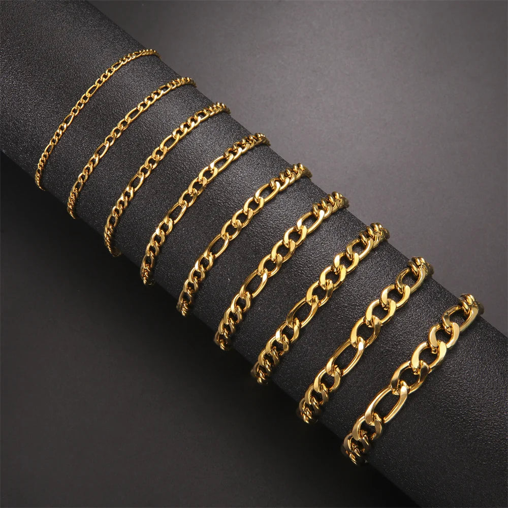 My Shape Fashion Cuban Chain Men Bracelet Stainless Steel 3/5/7/9mm Width Chain Bracelets Figaro Chain Boy Wrist Jewelry Couple