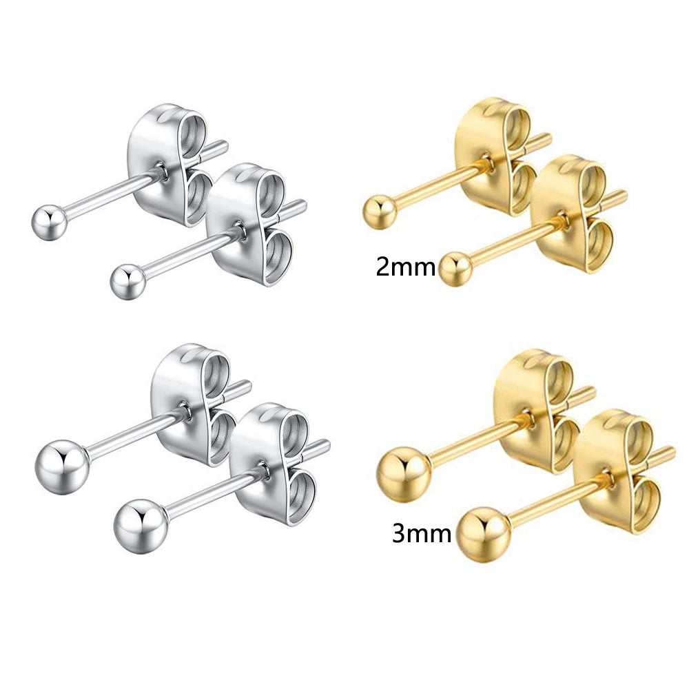 12pcs 2mm-3mm Tiny Butterfly Buckle Stud Earrings 316L Stainless Steel Hypoallergenic Universal Ear Bone Studs Piercing Jewelry