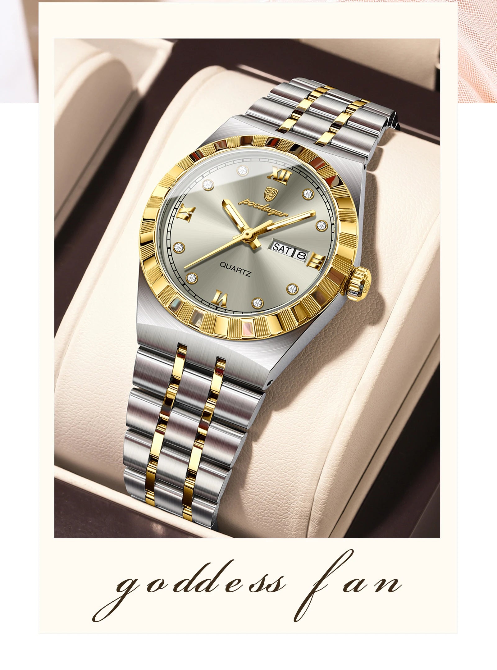 POEDAGAR Luxury Ladies Watch - Luminous Waterproof Week Date Stainless