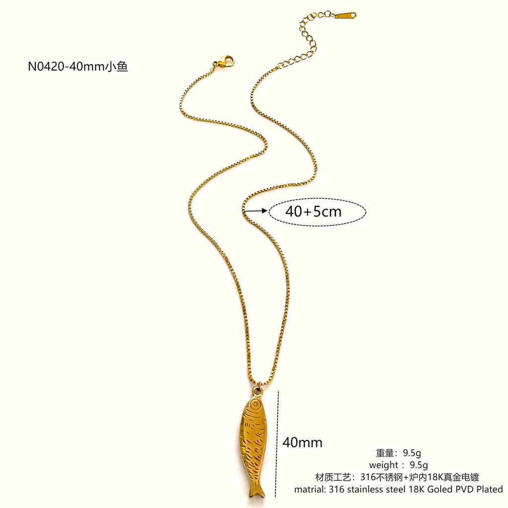 1/2pcs/Lot Cute Stainless Steel Gold Plated Small Fish Pendant Necklace for Women New Waterproof Beach Party Jewelry Summer Gift