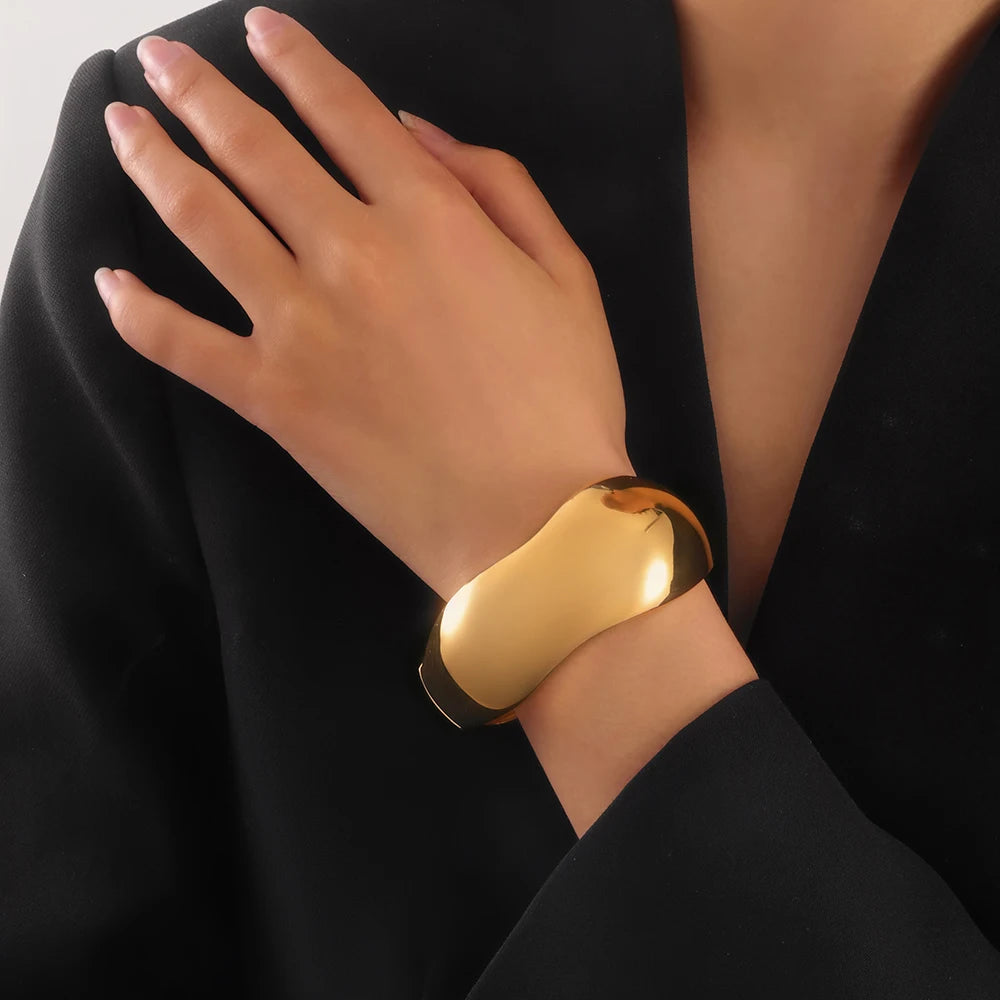 FTCY Chunky Gold Bangles Bracelets for Women Gold Color Charm Waterdrop Spiral Oval Bangle Bracelets Trendy Elegant Jewelry Gift