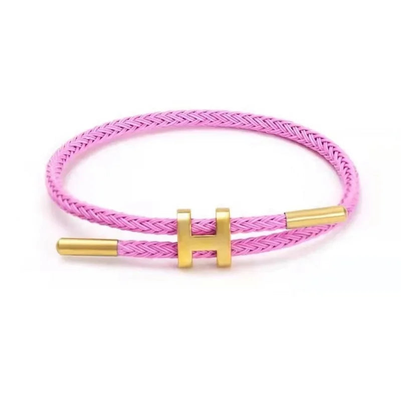 Braided Rope Bracelet Adjustable for Women with Stainless Steel Charms Arm Stacking Jewelry