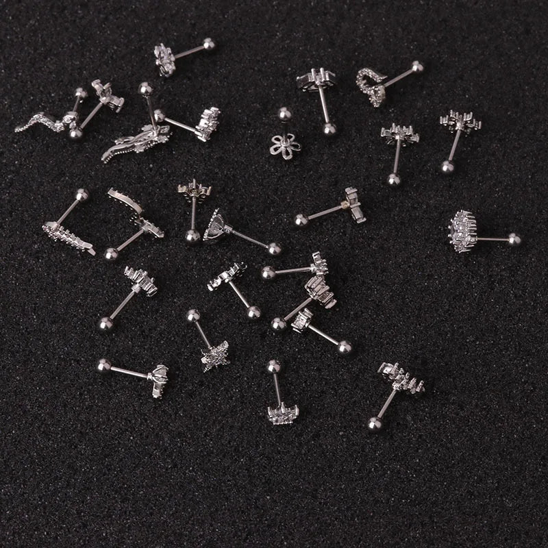 1PC Stainless Steel Gold Color Silver Color Flower CZ Tragus Cartilage Helix Star Ear Stud Piercing Zircon Daith Earring