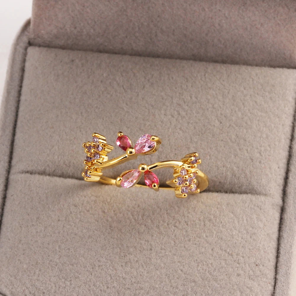 Fashion Moon Heart Flower Butterfly Rings For Women Sweet Girls Exquisite Shiny Rhinestone Crystal Open Ring 2025 Romantic Jewel