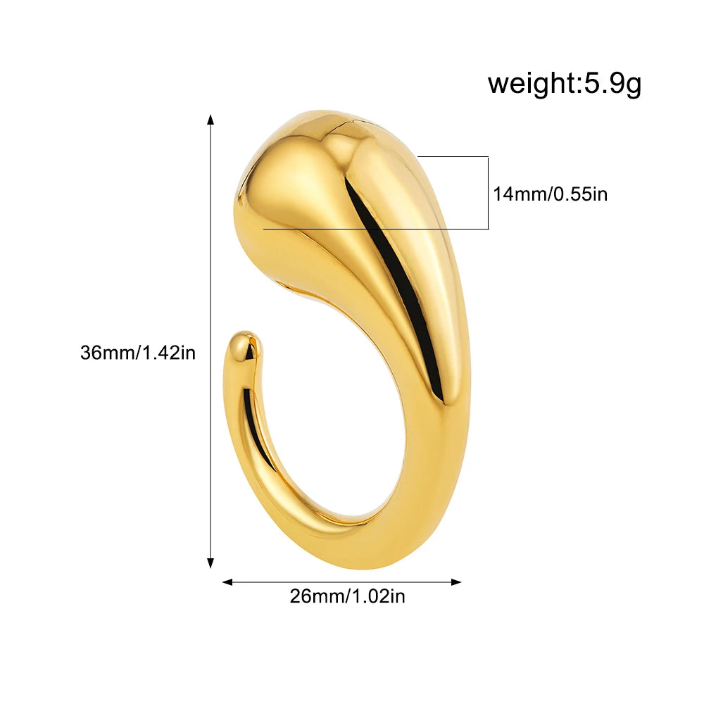 Irregular Geometric Smooth Metal Open Rings for Women Men Statement Thick Dome Finger Ring Adjustable Stainless Steel Jewelry