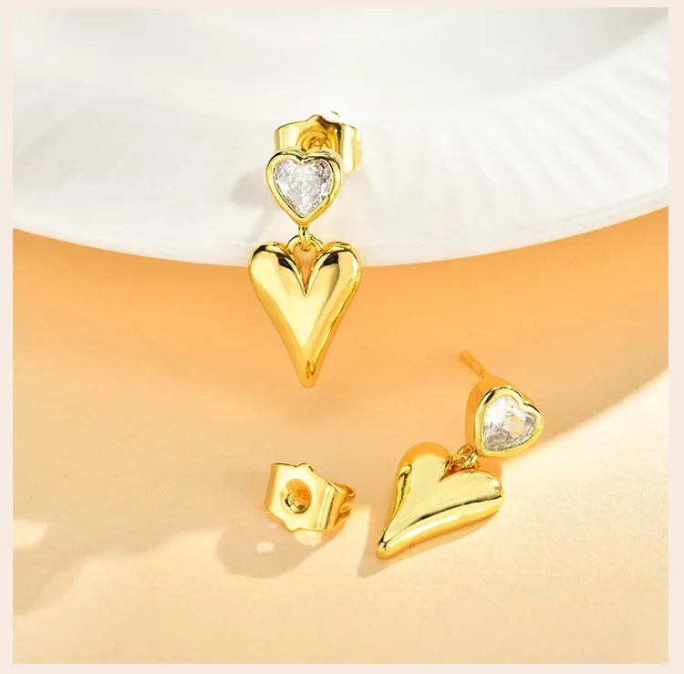 Cubic Zirconia Heart Love Dangle Earring for Women,18k Gold-plated Waterproof Jewelry