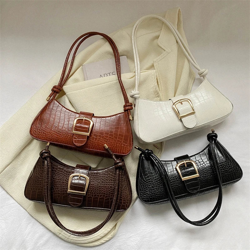 French Simple Solid Color PU Leather Shoulder Bag Fashion Versatile Handbag Underarm Bag For Women Hand Shoulder Bag