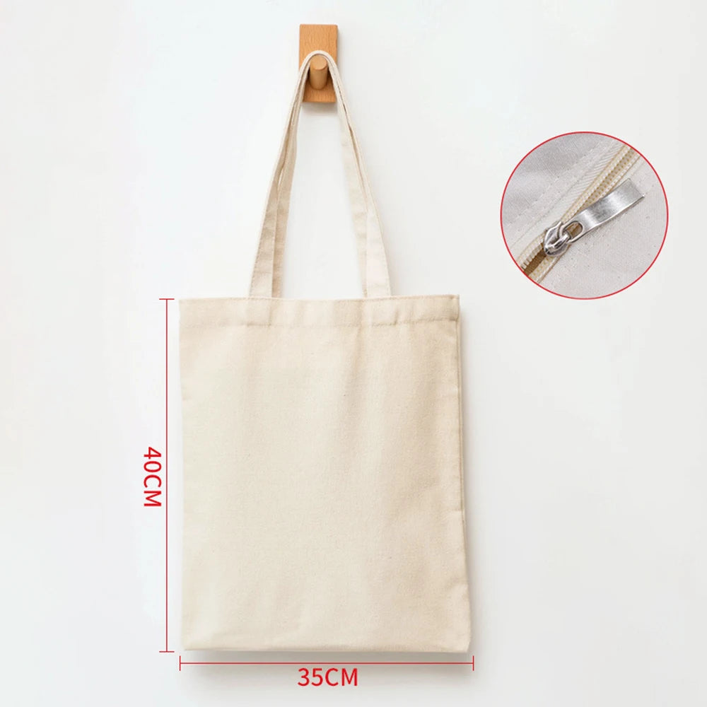 Women Handbags Creamy White Plain Folding Canvas Shoulder Tote Bags Reusable Cotton Grocery High Capacity Shopping Bag Handbags