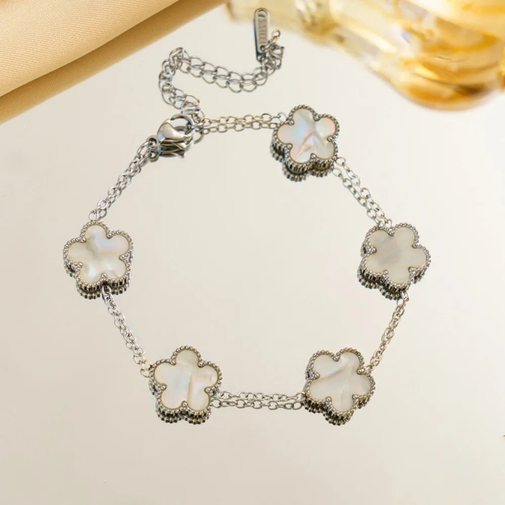Titanium Steel Five-Leaf Clover Flower Bracelet For Women Adjustable Design Luxury High-End Fashion Fadeless Party Jewelry Gifts