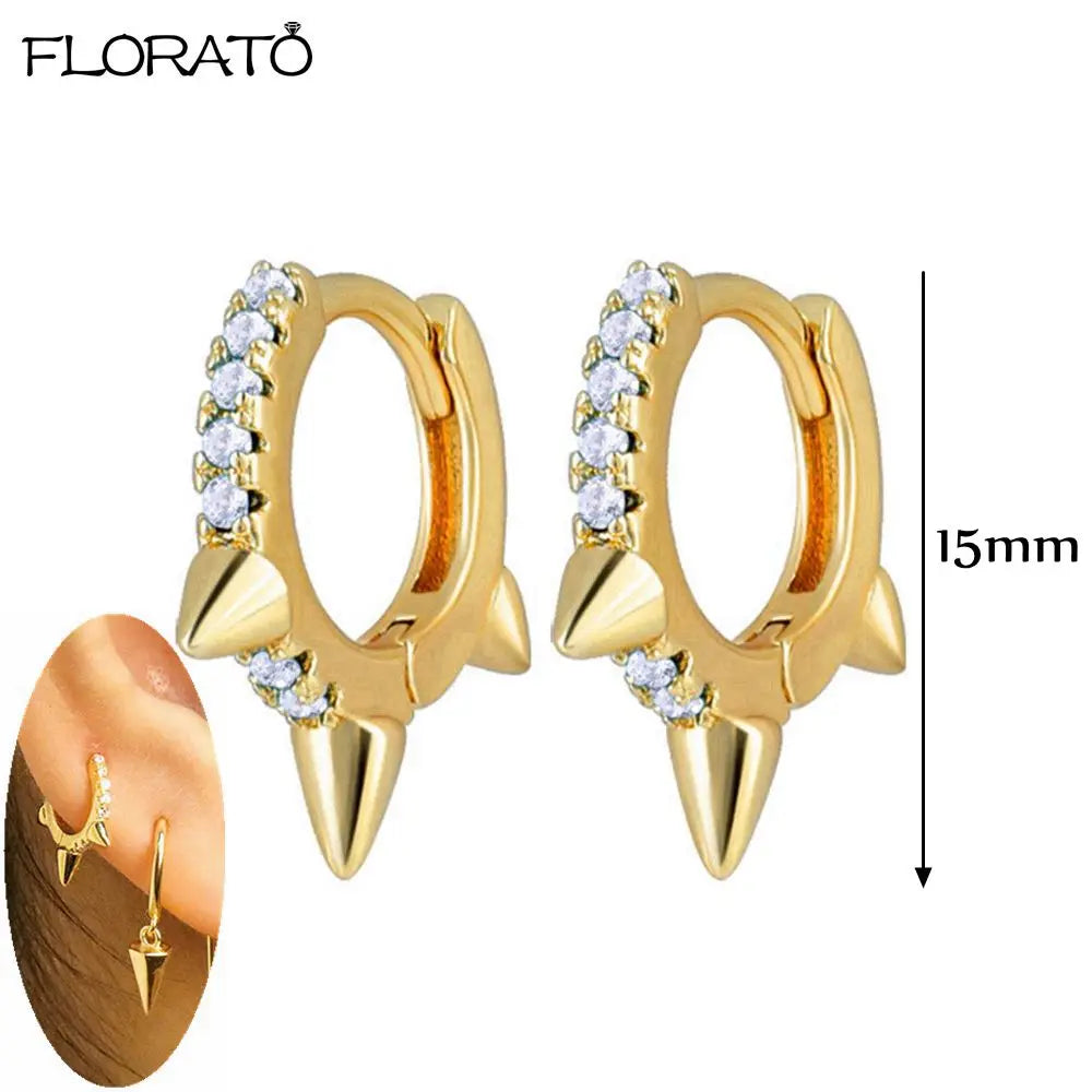 925 Sterling Silver Needle Punk Spike Rivet Hoop Earrings For Women Huggie Earrings Ear Cuff Piercing Earring Gothic Jewelry