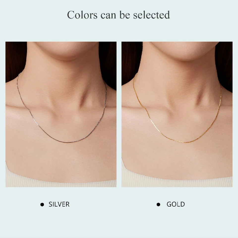 BAMOER Solid Gold Over 925 Sterling Silver Chain Necklace for Women Girls, 0.8mm Box Chain Super Thin & Strong Necklace Chain