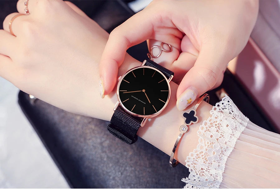 Hannah Martin Hot Fashion Simple Japan Quartz Movement Watch Leather Strap Clock Women Analog Waterproof Wrist watch Reloj Mujer