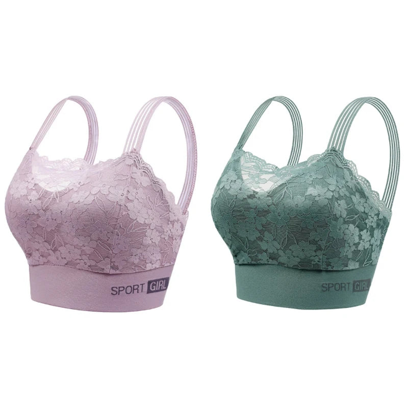 2PCS Women Lace Bras - Wireless Bralette Vest Style Tube Tops