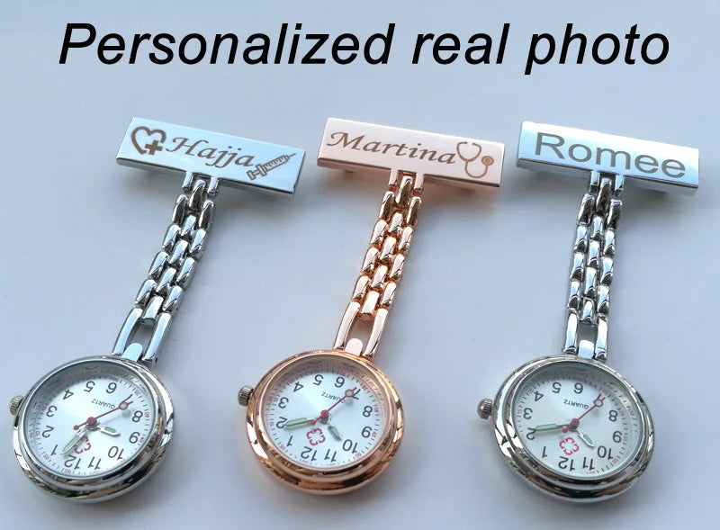 FREE Personalized Your Name Logo Doctor Clock Stethoscope Customize Engrave Medical Hospital Healthcare Pocket FOB Nurse Watch