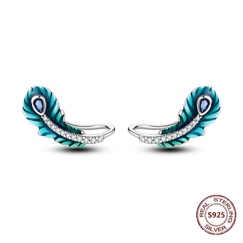 Unicorn Earrings 925 Sterling Silver Original Zircon Elephant Feather Dog Cat Blue Star Small Earrings For Women Jewelry Gift
