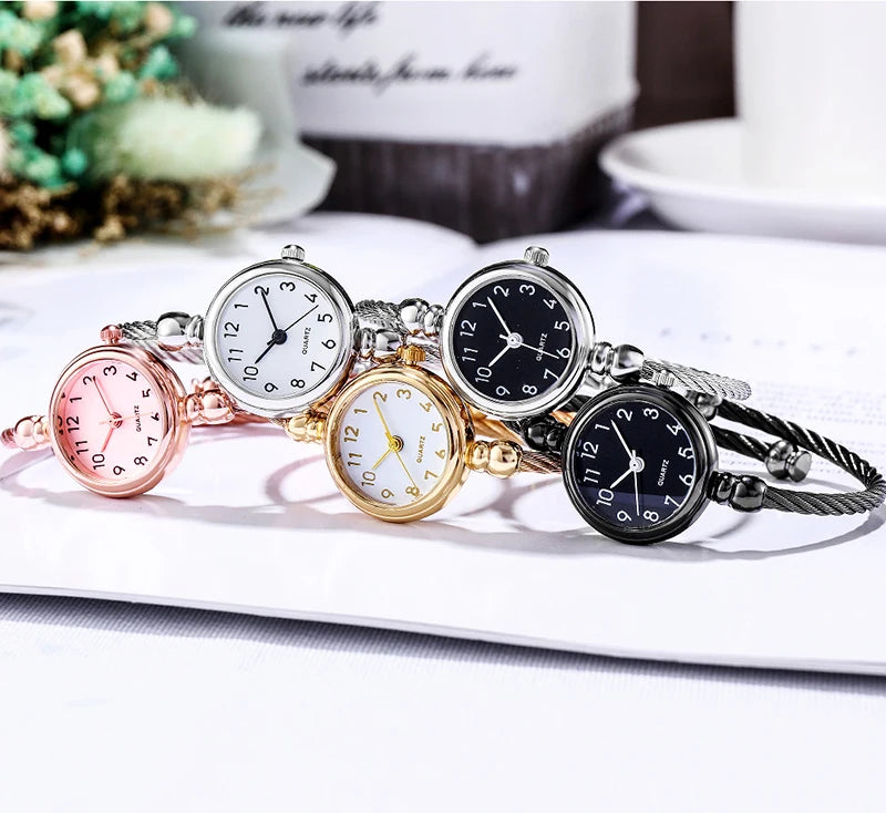 Small Gold Bangle Bracelet Watch - Retro Ladies Quartz Thin Chain