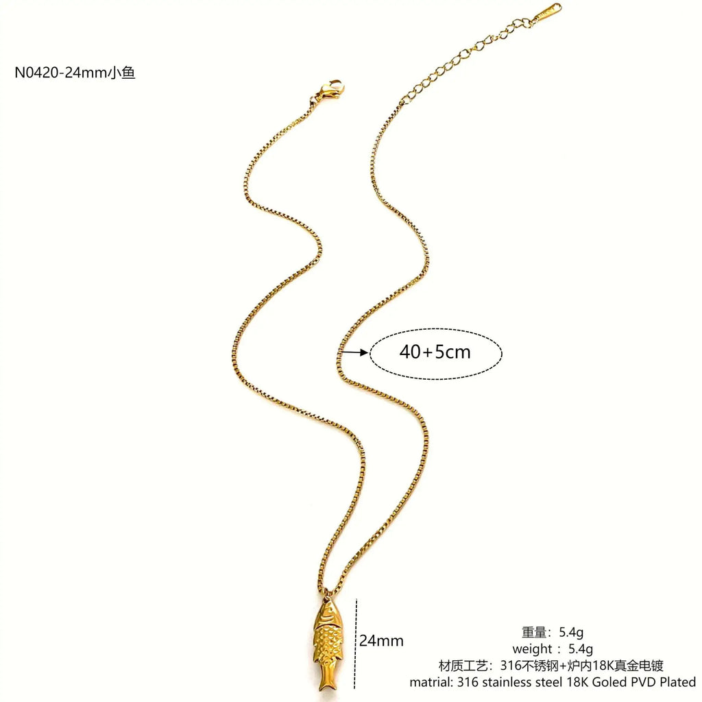 1/2pcs/Lot Cute Stainless Steel Gold Plated Small Fish Pendant Necklace for Women New Waterproof Beach Party Jewelry Summer Gift