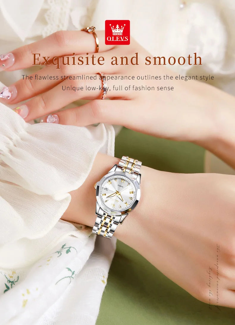 OLEVS Fashion Golden Watch for Women Stainless Steel Waterproof Women's Watches Elegant Original Luxury Ladies Quartz Wristwatch