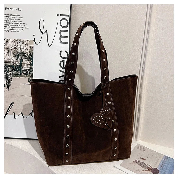 Fashion Suede Sewing Thread Shoulder Bags 2025 New Retro Versatile Commute Simplicity Solid Color Single Women's Handbag