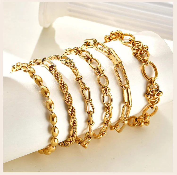 Chunky Stainless Steel Link Chain Bracelet For Woman, Gold Plated Layering Bracelets Wristband Waterproof Jewelry