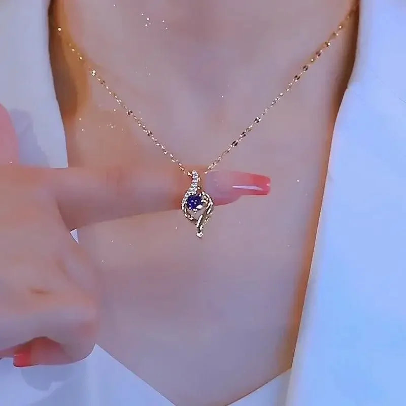 Fashion Colorful Zircon Love Heart Pendant Stainless Steel Necklaces for Women Girls Trendy Romantic Jewelry Accessories Gifts