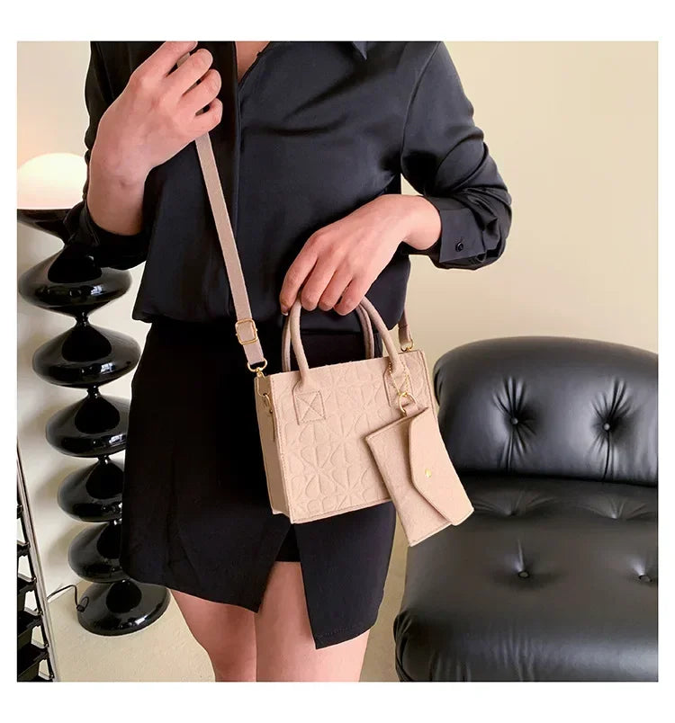 Korean Version Minimalist Embossed Felt Lightweight Handbag 2025 New Single Shoulder Diagonal Span Two-Piece Bag For Women