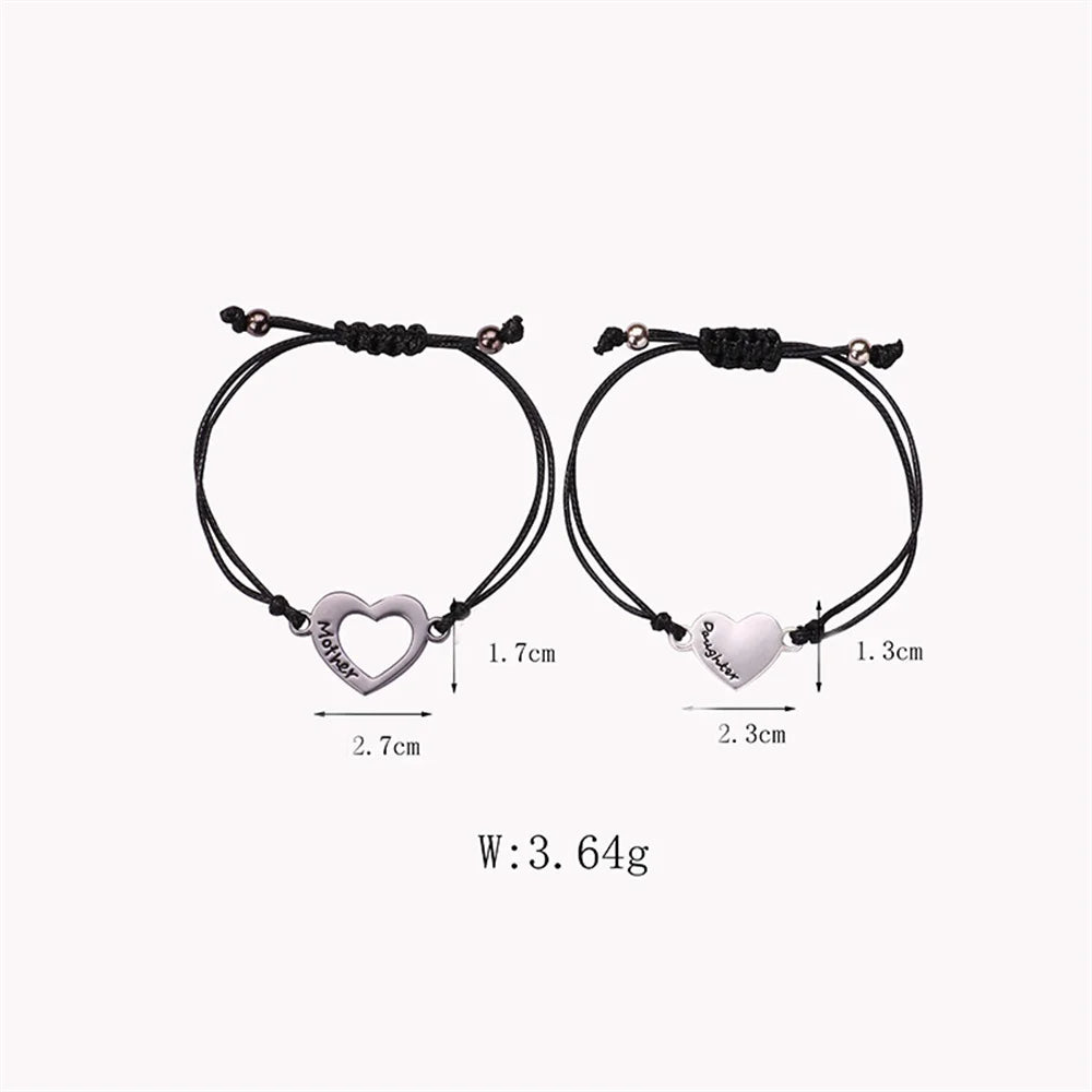 2Pcs Mother and Daughter Hollow Heart Braided Bracelet Adjustable Love Wrist Rope Bangle DIY Jewelry Accessories Festival Gifts
