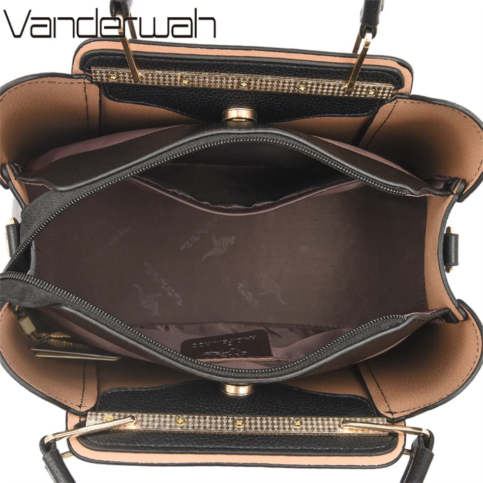 2024 Luxury Designer Handbag - 3 Layer Crossbody Leather Tote