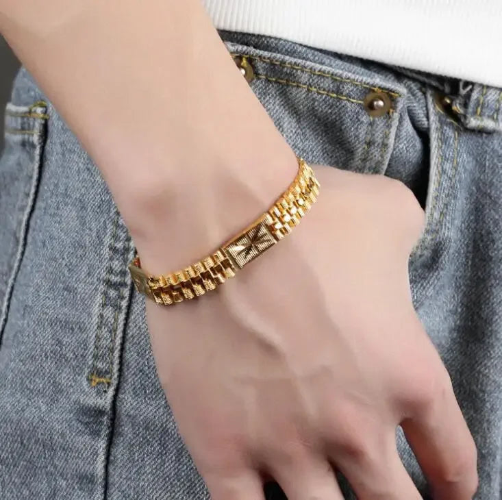 New Fashion Classic 18k Gold Plated Bracelet Gold Color Bracelet Adjustable Punk Rock Men's Party Festival Gift Accessories