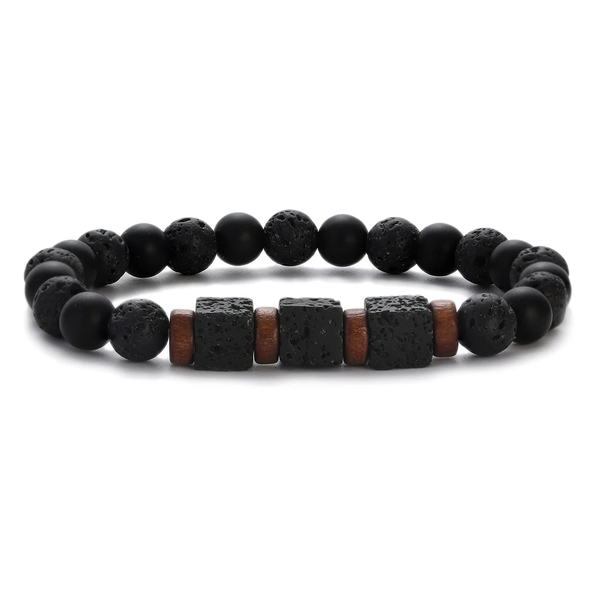 YIZIZAI Black Matte Onyx with Cube Lava Bracelet Yoga Balance Energy Stretch Bracelet Men Women Natural Gemstone Healing Jewelry
