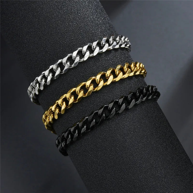 LETAPI Fashion Stainless Steel Curb Cuban Chain Bracelet for Men Women Hip Hop Couple Unisex Wrist Hand Jewelry Gift Party