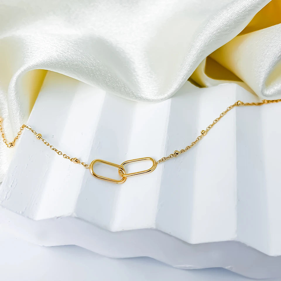 eManco Hot Fashion Stainless Steel Link Infinity Necklace Geometric Double Paperclip Pendant Women's Simple Jewelry Wholesale