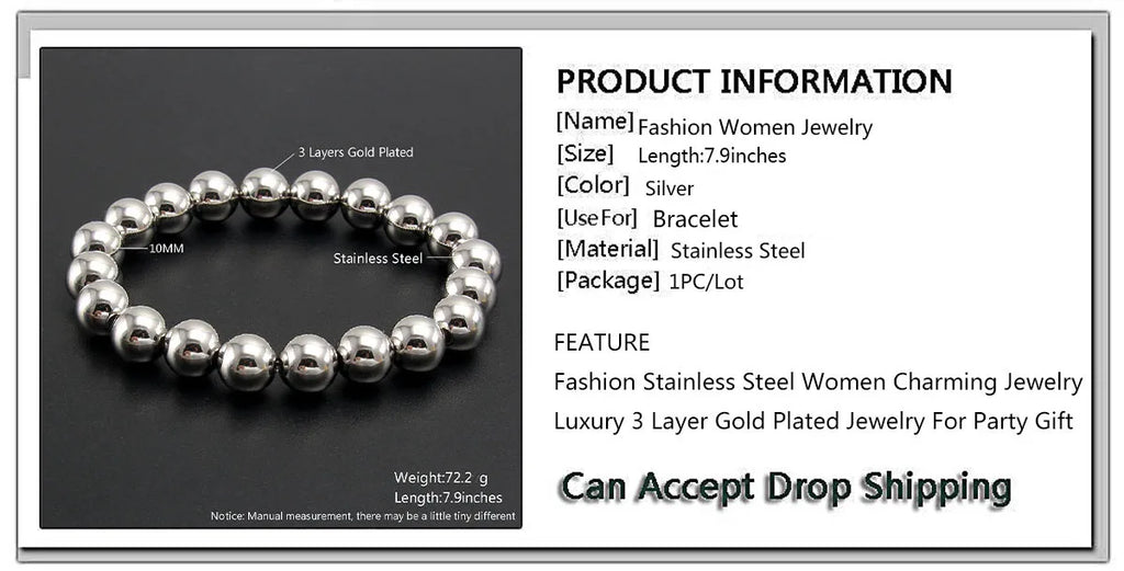 MHS.SUN Fashion Waterproof Smooth Stainless Steel Bracelets 2-10mm Elastic Beaded Gold Plated Stackable Bracelet Women Jewelry
