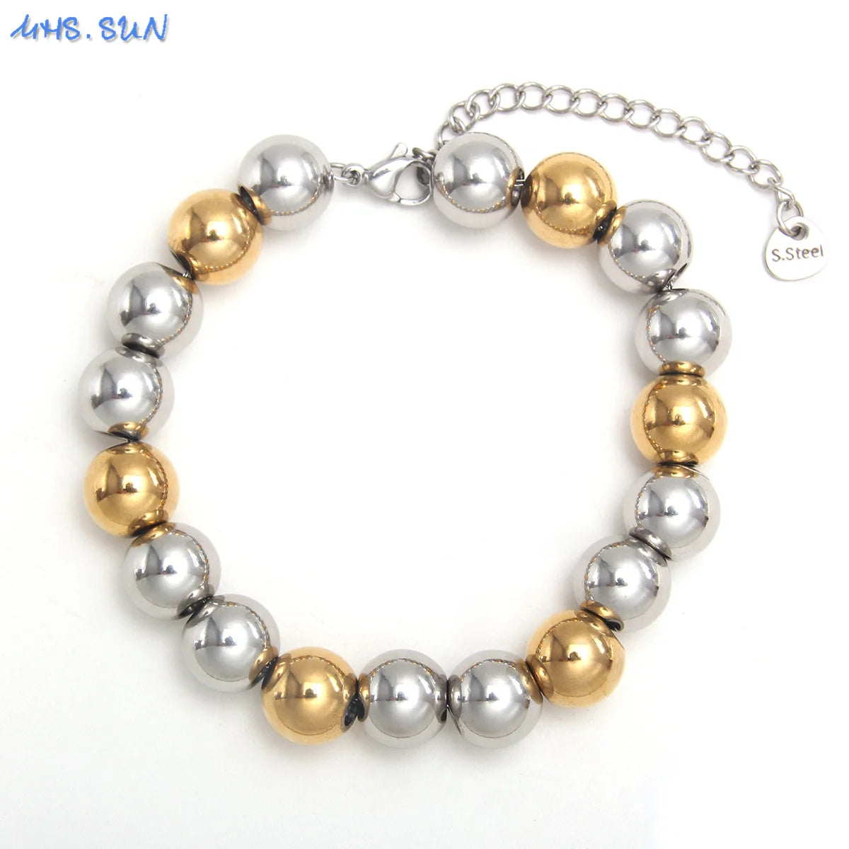 MHS.SUN Waterproof Smooth Beads Bracelet Adjustable Gold Silver Color Stainless Steel Round Balls Bracelets Unisex Party Jewelry