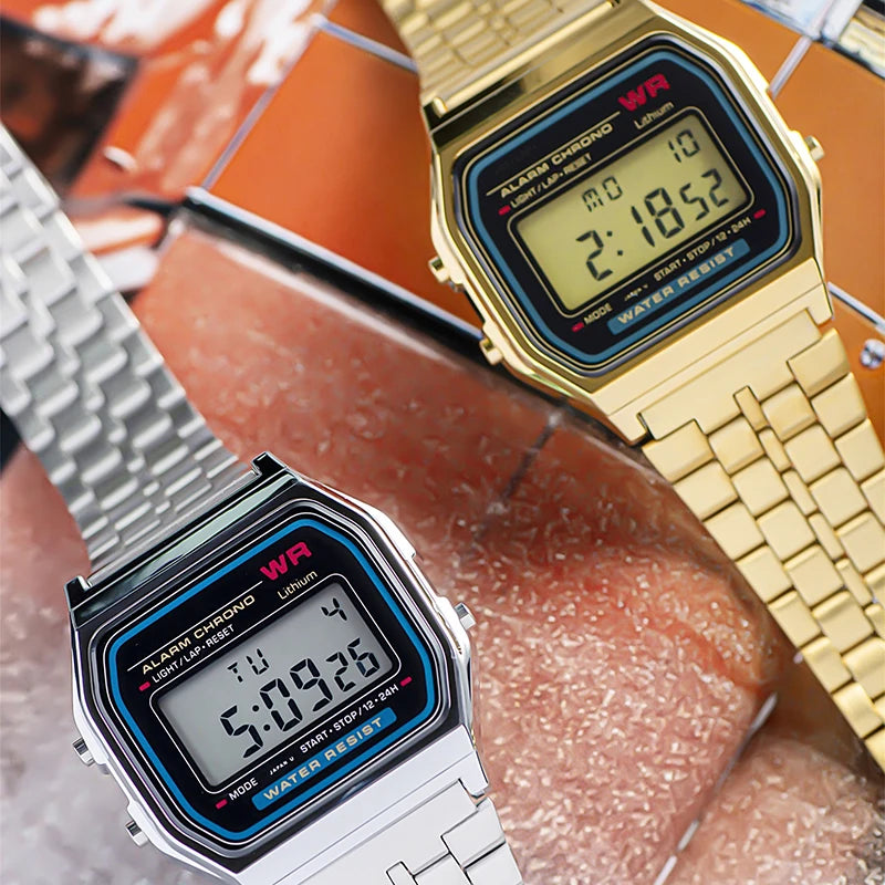 Luxury Gold Silver Sports Military Watches Men Women LED Digital Wristwatches Retro F91W Steel Band Electronic Watch Wrist Clock