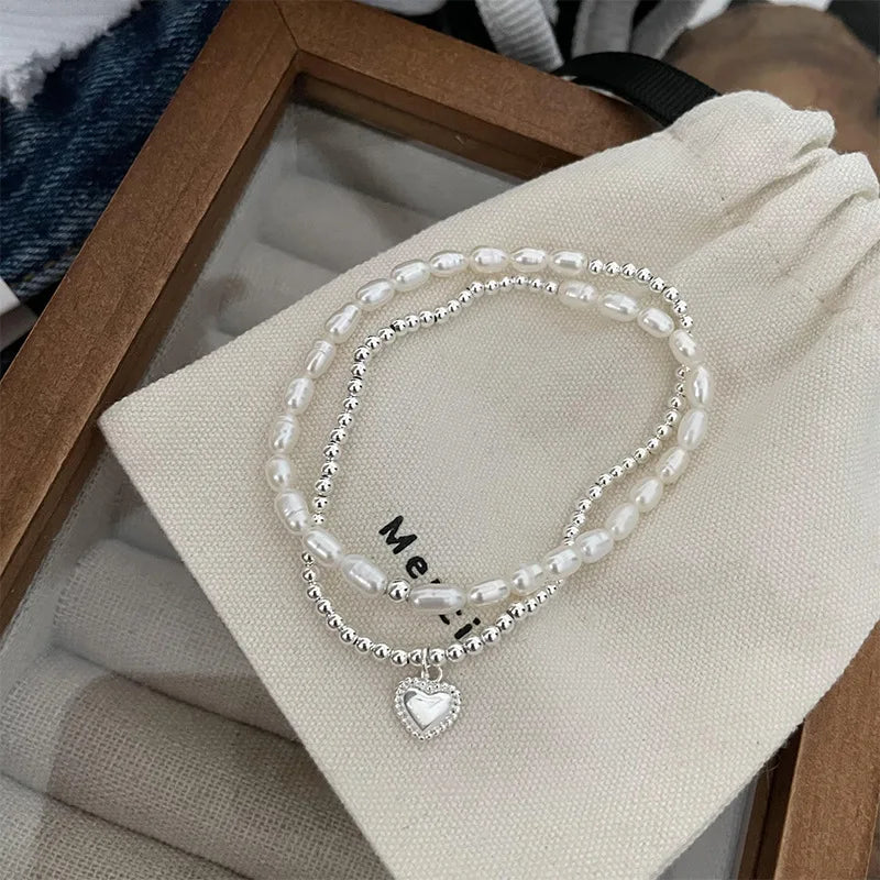 VENTFILLE 925 Sterling Silver Double Layer Pearl Bracelet for Women Girl Design Bead Korean Jewelry Dropshipping