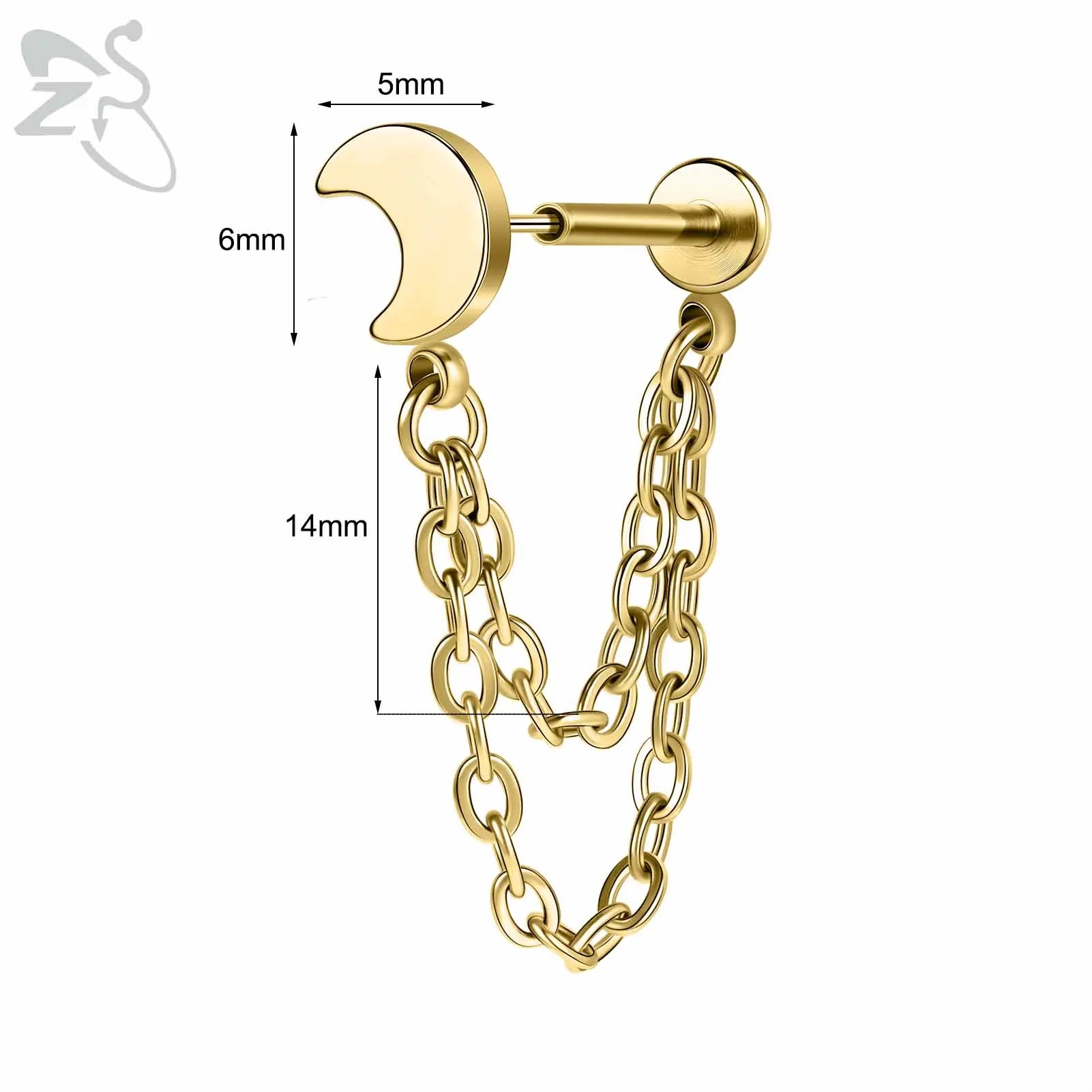 ZS 1PC 16G/18G Stainless Steel Ear Studs O-Shaped Stud Earrings Plug In Gold Color Cartilage Earring Heart Ear Piercings Jewelry